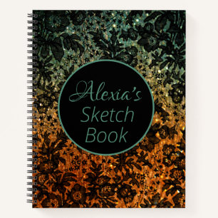 Orange and Green Black Moody Floral Personalised Notebook