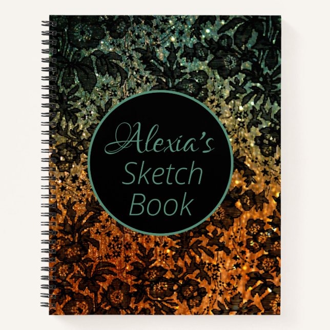 Orange and Green Black Moody Floral Personalised  Notebook (Front)