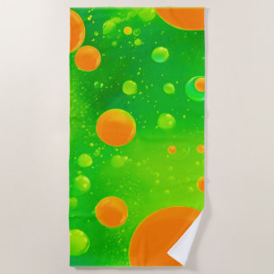 Orange and Green Bubble Abstract Art Beach Towel