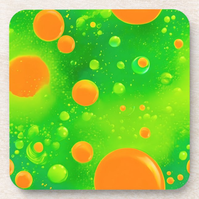 Orange and Green Bubble Abstract Art Coaster (Front)