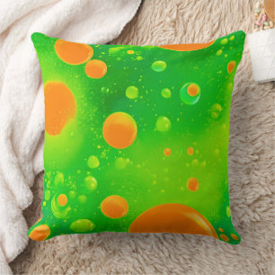 Orange and Green Bubble Abstract Art Cushion