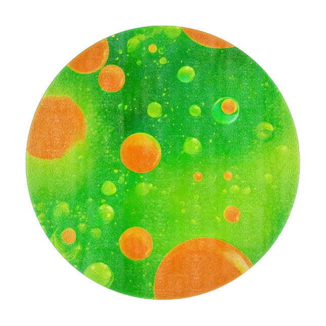 Orange and Green Bubble Abstract Art Cutting Board (Front)