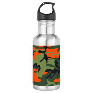 Orange and Green Camouflage, Military, Army 532 Ml Water Bottle