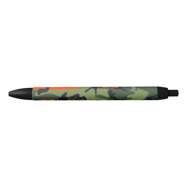 Orange and Green Camouflage, Military, Army Black Ink Pen (Front)