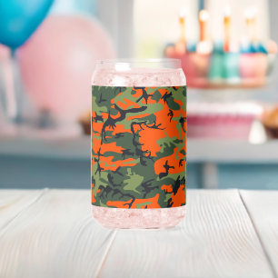 Orange and Green Camouflage, Military, Army Can Glass