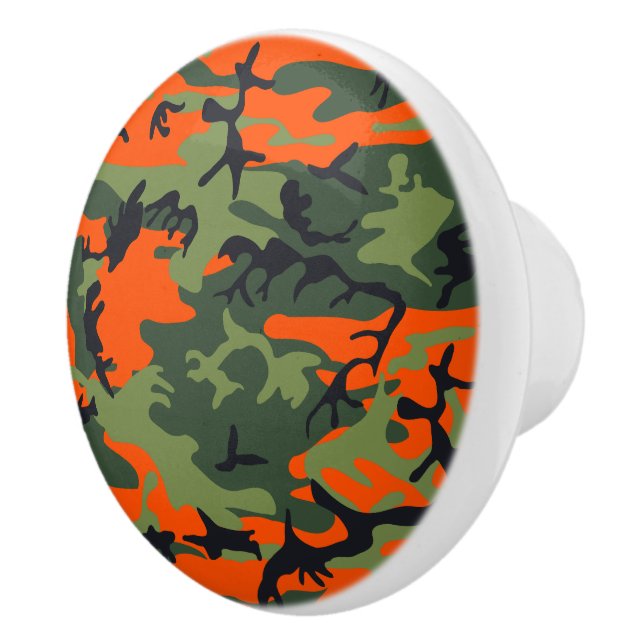 Orange and Green Camouflage, Military, Army Ceramic Knob (Right)