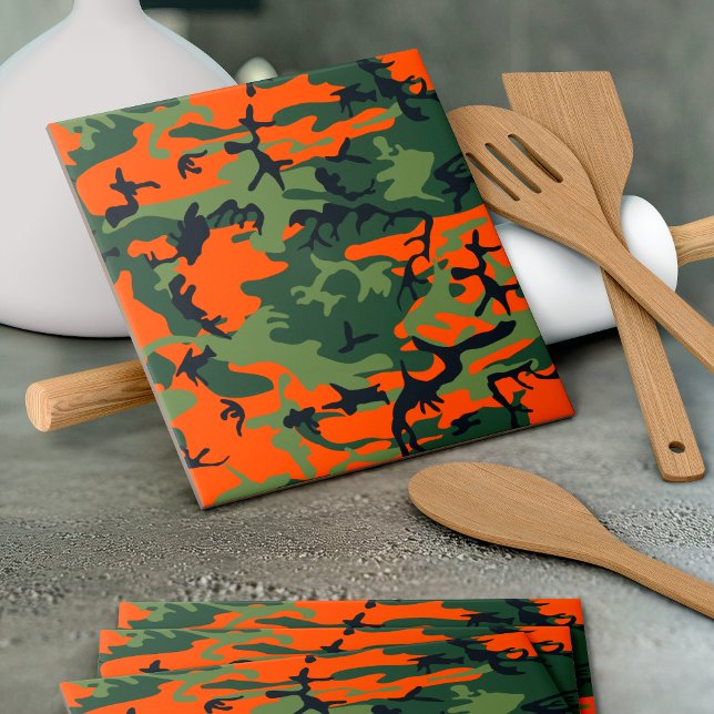 Orange and Green Camouflage, Military, Army Ceramic Tile (Creator Uploaded)