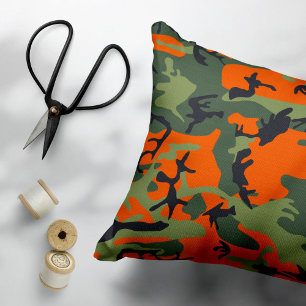 Orange and Green Camouflage, Military, Army Decorative Cushion