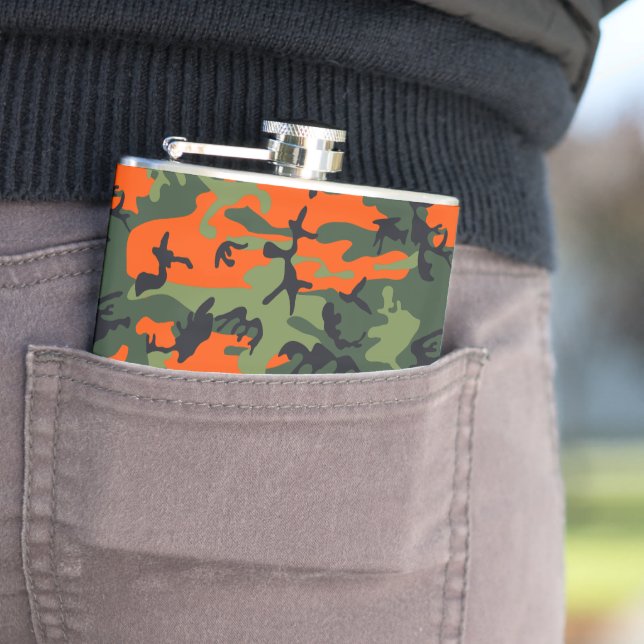 Orange and Green Camouflage, Military, Army Hip Flask (In Situ)