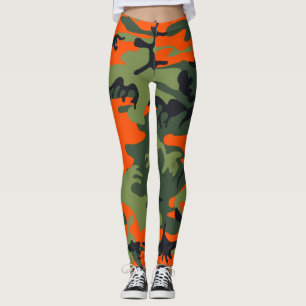 Orange and Green Camouflage, Military, Army Leggings