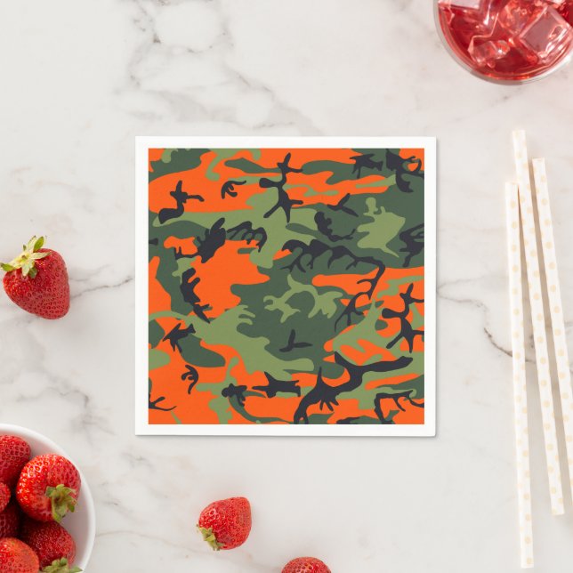 Orange and Green Camouflage, Military, Army Napkin (Insitu)