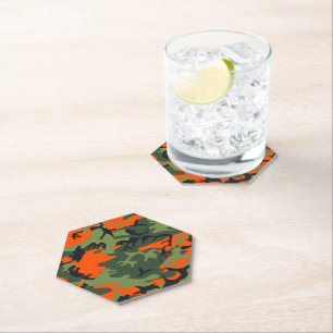 Orange and Green Camouflage, Military, Army Paper Coaster