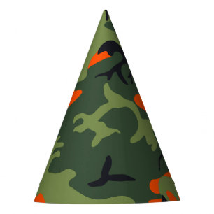 Orange and Green Camouflage, Military, Army Party Hat