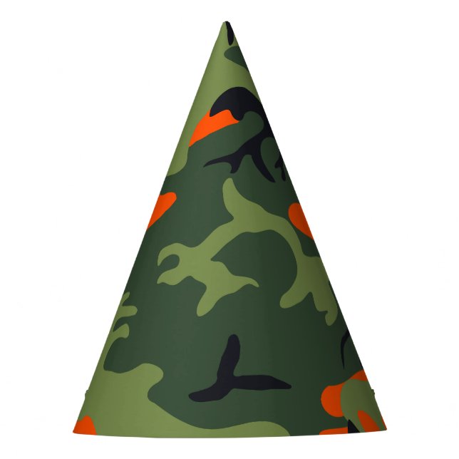 Orange and Green Camouflage, Military, Army Party Hat (Front)