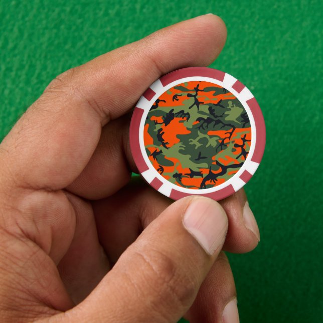 Orange and Green Camouflage, Military, Army Poker Chips (Hand)