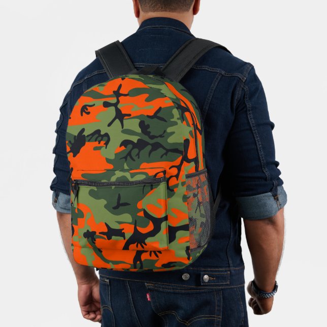 Orange and Green Camouflage, Military, Army Printed Backpack (Insitu (Model))