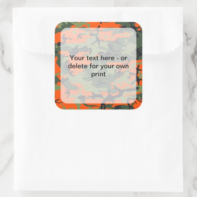 Orange and Green Camouflage, Military, Army Square Sticker (Bag)