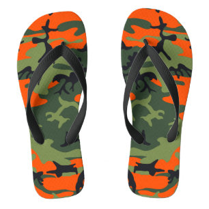 Orange and Green Camouflage, Military, Army Thongs