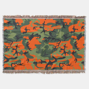 Orange and Green Camouflage, Military, Army Throw Blanket