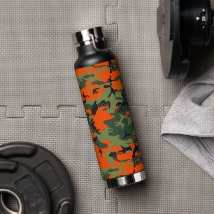 Orange and Green Camouflage, Military, Army Water Bottle