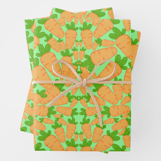 Orange And Green Carrots Wrapping Paper Sheet (In situ)