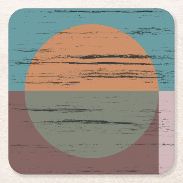Orange And Green Circle Square Paper Coaster (Front)
