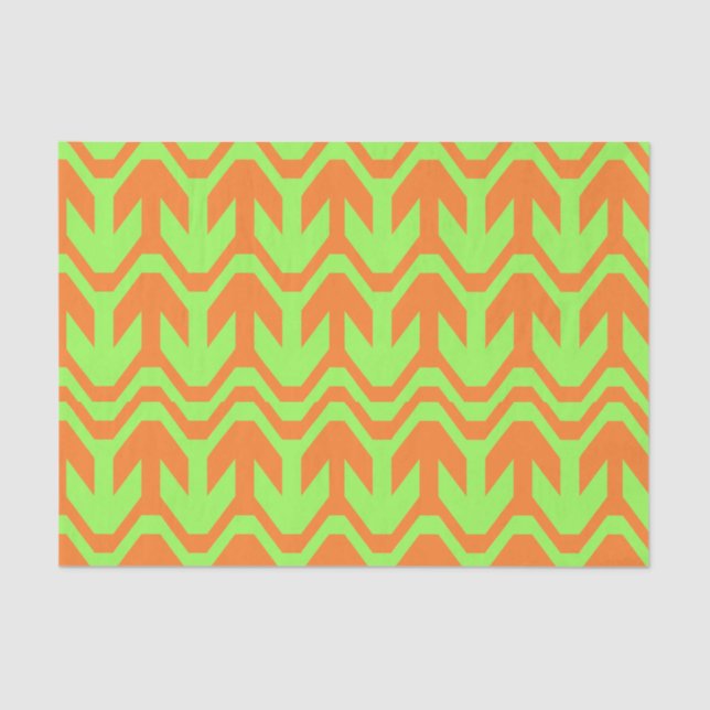 Orange and Green Double Arrow Wave Pattern Tissue Paper (Front)