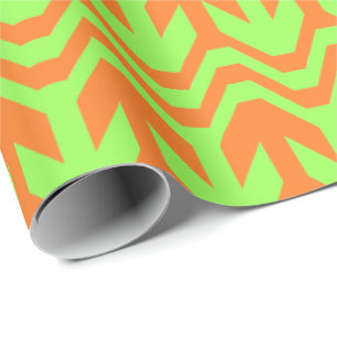 Orange and Green Double Arrow Wave Pattern Wrapping Paper