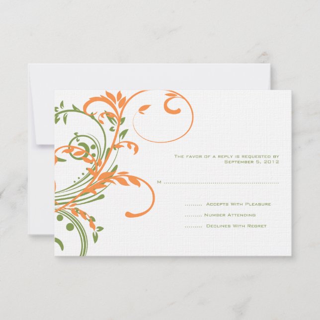 Orange and Green Double Floral Wedding RSVP (Front)