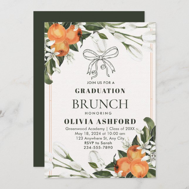 Orange and Green Elegant Brunch graduation Invitation (Front/Back)