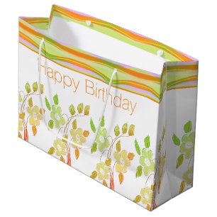 Orange and Green Floral Accent Gift Bag