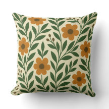 Orange and Green Flowers Throw Pillow