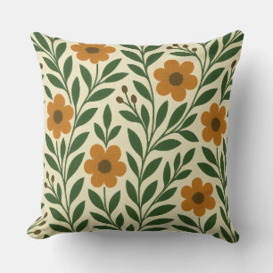 Orange and Green Flowers Throw Pillow