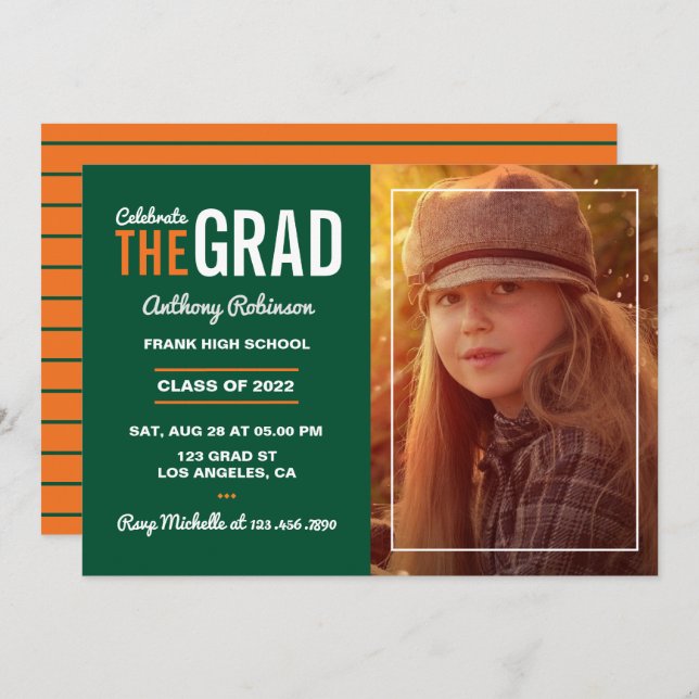 Orange and Green Graduation Party Invitation (Front/Back)