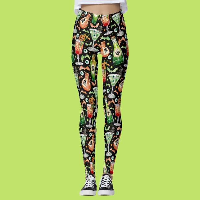 Orange and Green Halloween Cocktails and Potions  Leggings (Orange and Green Halloween Cocktails and Potions Leggings)