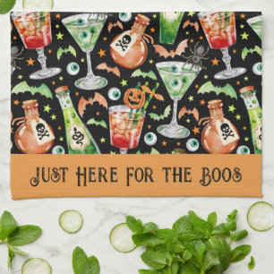 Orange and Green Halloween Cocktails and Potions Tea Towel