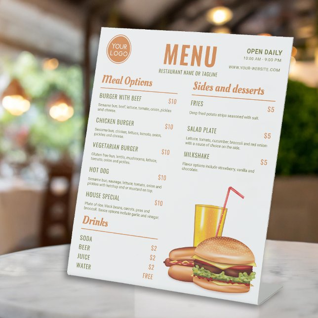 Orange And Green Hamburger Restaurant Menu Prices Pedestal Sign (Creator Uploaded)