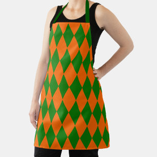 Orange and Green Harlequin Checkered Design Apron