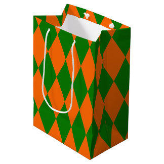 Orange and Green Harlequin Checkered Design Medium Gift Bag