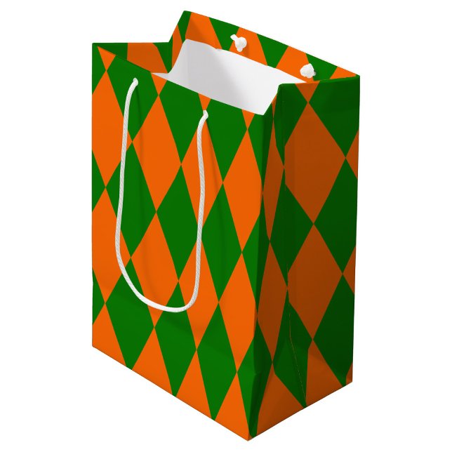 Orange and Green Harlequin Checkered Design  Medium Gift Bag (Creator Uploaded)