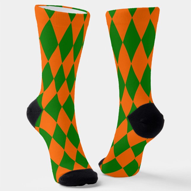 Orange and Green Harlequin Checkered Design  Socks (Creator Uploaded)