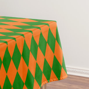Orange and Green Harlequin Checkered Design Tablecloth