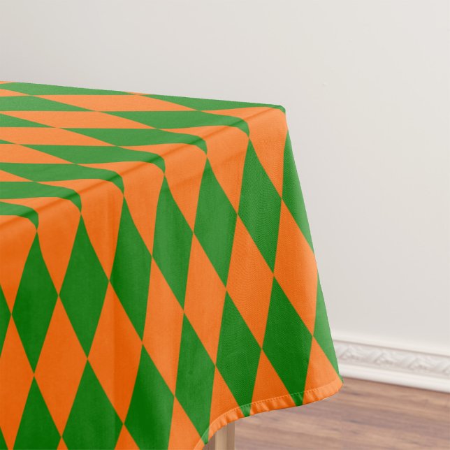 Orange and Green Harlequin Checkered Design  Tablecloth (Creator Uploaded)