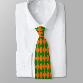 Orange and Green Harlequin Checkered Design Tie