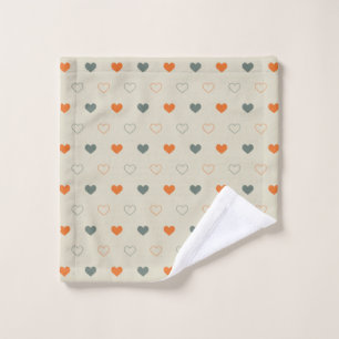 Orange and Green Heart Grid Pattern Bath Towel Set