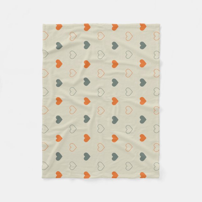Orange and Green Heart Grid Pattern Fleece Blanket (Front)
