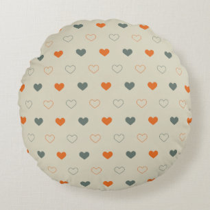 Orange and Green Heart Grid Pattern Round Cushion