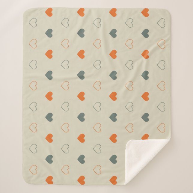 Orange and Green Heart Grid Pattern Sherpa Blanket (Front)