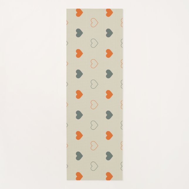 Orange and Green Heart Grid Pattern Yoga Mat (Front)