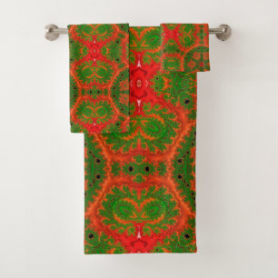 Orange and Green Kaleidoscope Bath Towel Set